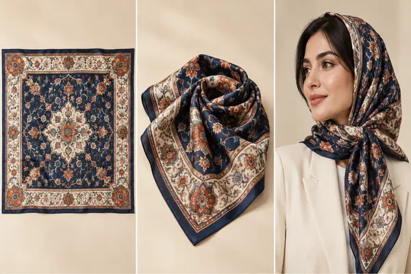 نمایش طرح کامل، حاشیه و ریزش طبیعی روسری در عکاسی استودیویی
